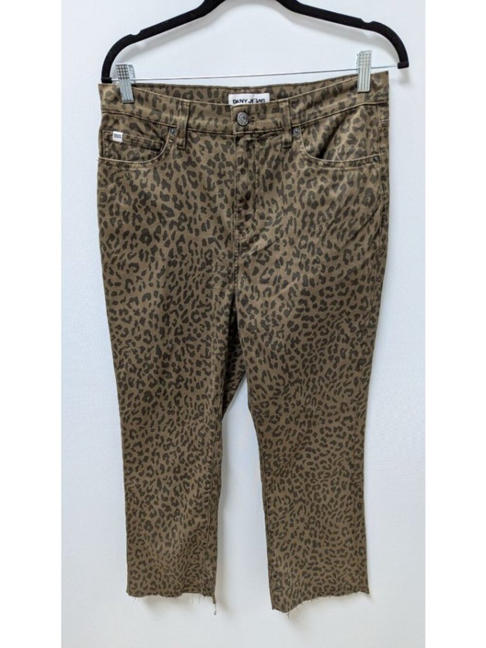 DKNY Jeans Dark Brown Leopard High-Rise Cropped Flare Jeans